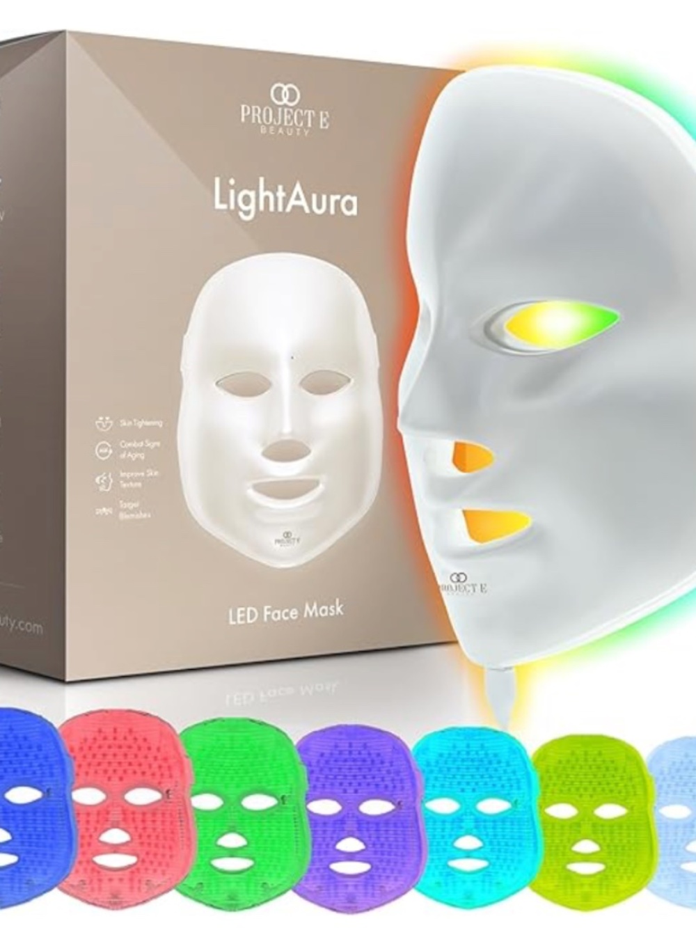Project E LED Facial Therapy Mask in Pearl White: 7 light energy colors